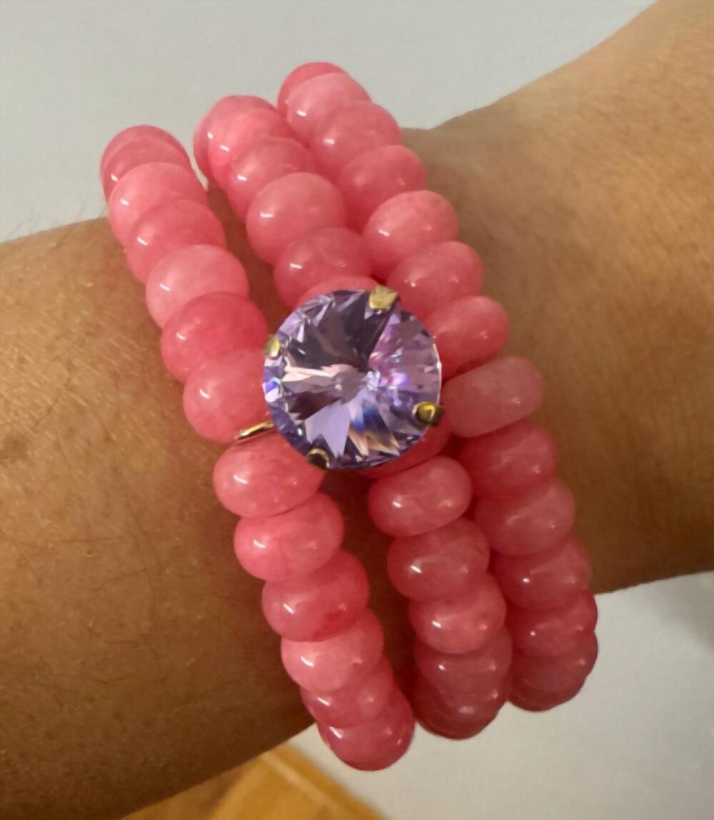 NEW TOVA women's belton bracelet stack in dusty rose/violet